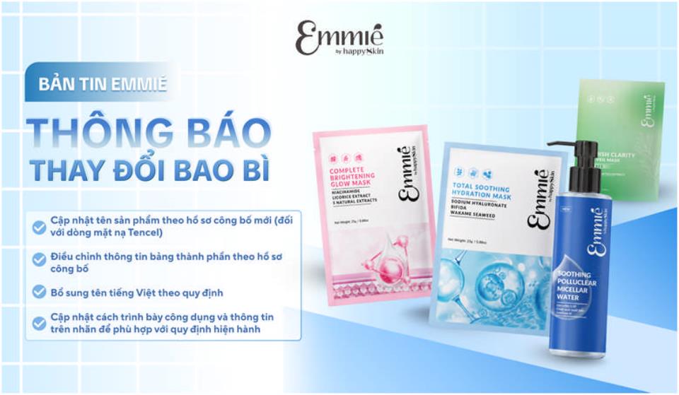 THÔNG BÁO CẬP NHẬT BAO BÌ MỘT SỐ SẢN PHẨM EMMIÉ BY HAPPYSKIN