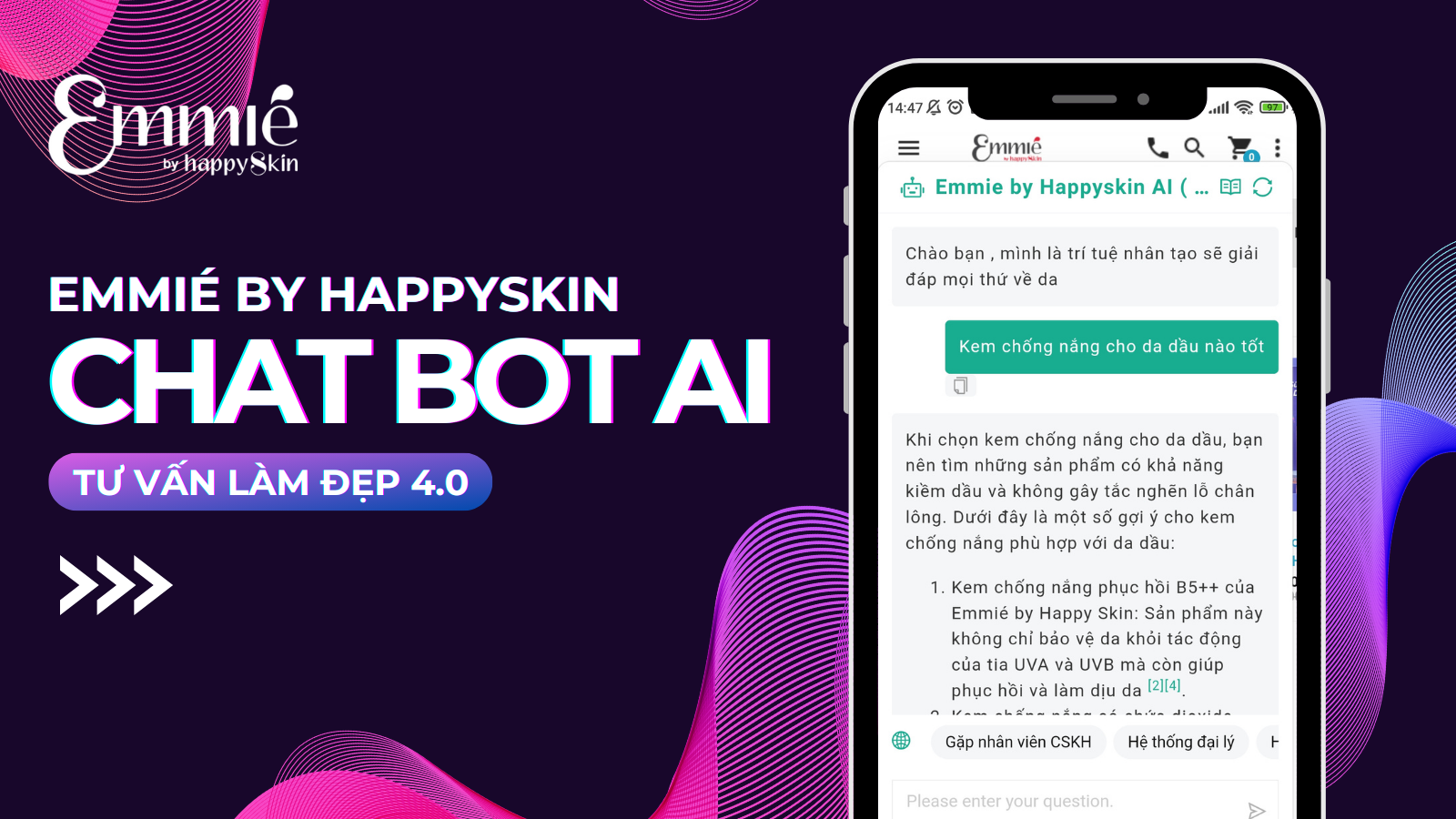 Chatbot AI Emmié by Happyskin - Phong Cách Làm Đẹp 4.0